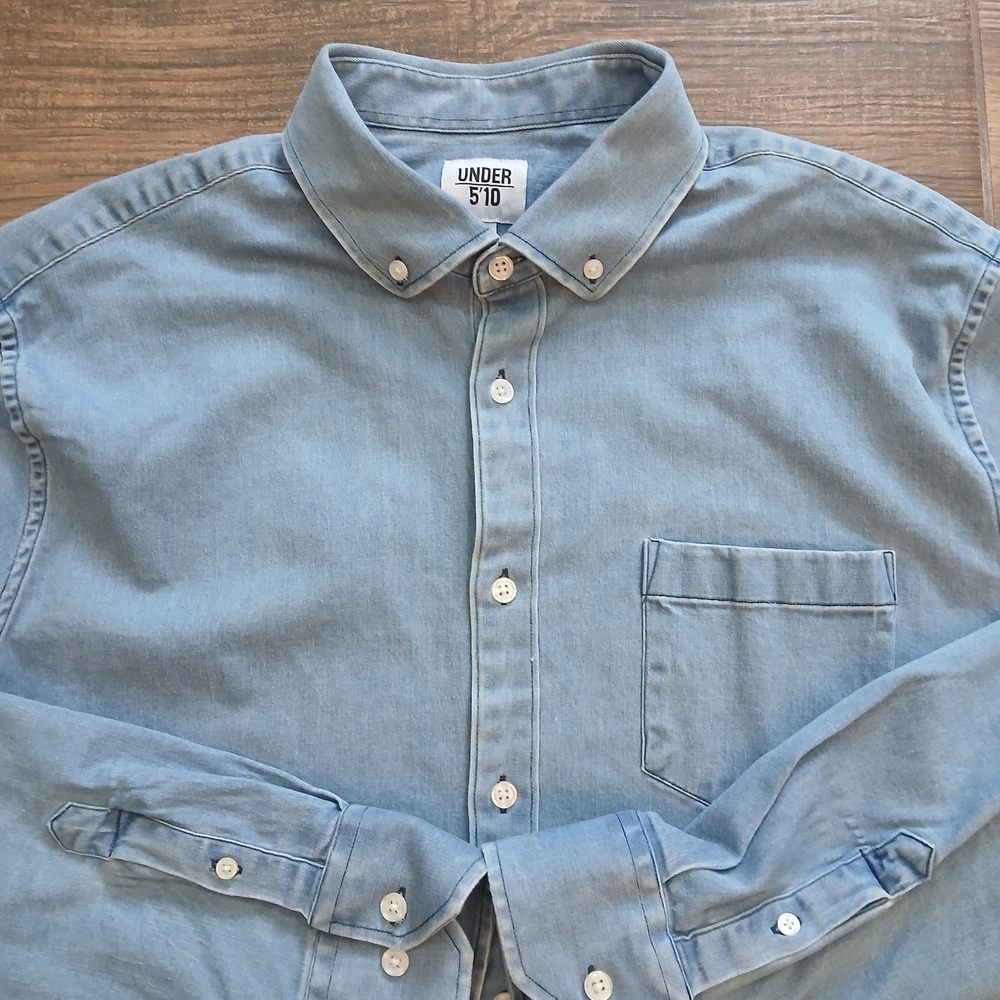 UNDER 5 10 Shirt Mens Extra‎ Large Blue Denim Cotton StretchButton Casual